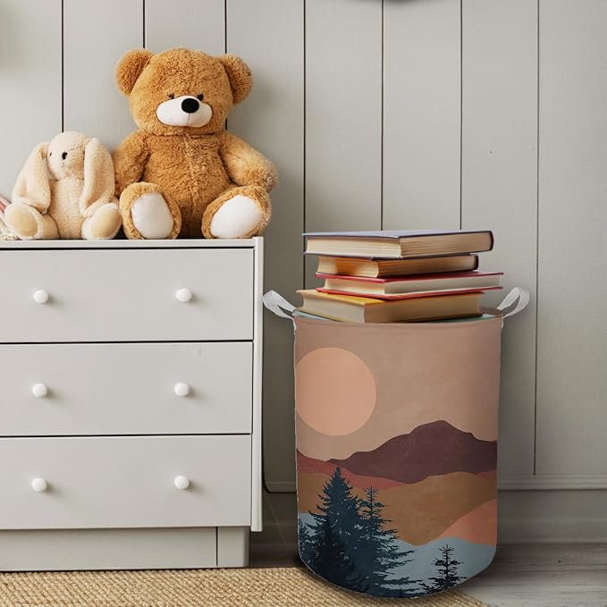 Boho Laundry Basket, Mid Century Modern Boho Sun Forest Mountain Waterproof Collapsible Laundry Hamper Dirty Clothes Storage Toy Bin Organizer for Bathroom Bedroom Nursery Girls Kids Room - Image 4