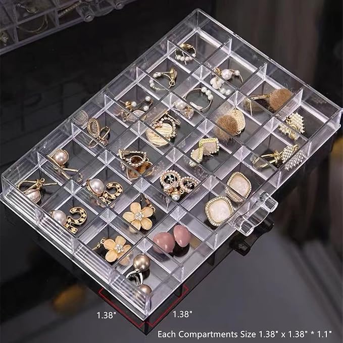 Feadily Acrylic Jewelry Organizer Box, Jewelry Drawer Organizer With 5 Drawers 120 Grids, Clear - Image 6