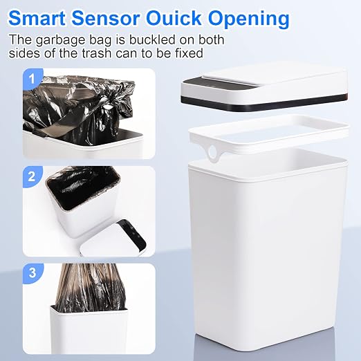 Anborry Bathroom Trash Cans with Lid 2 Pack 2.2 Gallon Touchless Automatic Motion Sensor Small Slim Garbage Can, Smart Electric Narrow Garbage Bin for Bedroom Office Kitchen (White) - Image 7