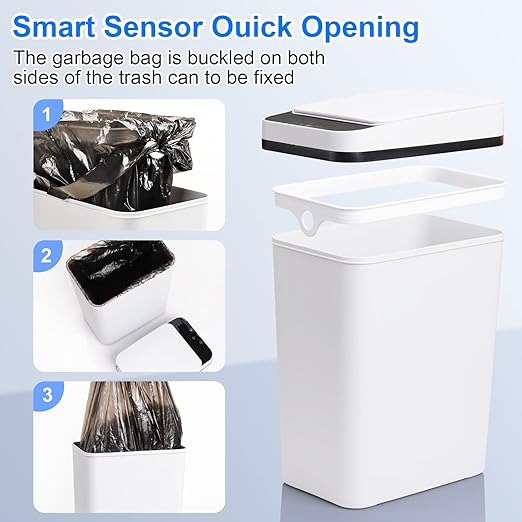 Anborry Bathroom Trash Cans with Lid Touchless Automatic Motion Sensor 4 Gallon Small Garbage Can, Smart Electric Plastic Narrow Garbage Bin for Living Room Bedroom Office Kitchen (White) - Image 6