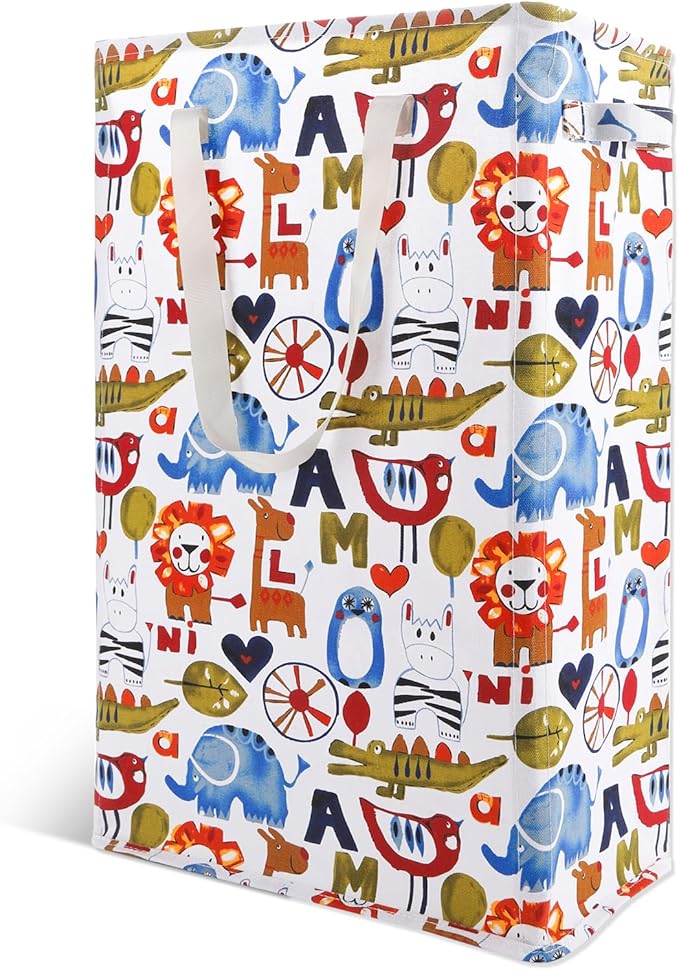 Odonata Slim Laundry Hamper Handles Collapsible Laundry Basket Thin Dirty Clothes Basket Narrow Laundry Bag Foldable Dirty Hamper 48L (Animal) by Odonata
