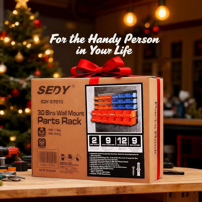 SEDY 30-Bin Wall-Mounted Storage Rack System - Heavy-Duty Garage Tool Organizer for Screws, Nuts, Bolts, Nails, Beads, and Small Hardware Parts - Easy Installation and Customizable - Image 9