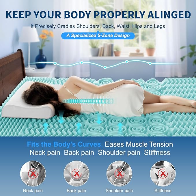 4 Inch Dual Layer Memory Foam Mattress Topper Twin XL Size - 2 Inch 1000GSM Soft Pillow Top Mattress Pad & 2 Inch 5-Zone Egg Crate Cooling Gel Memory Foam for Back Pain with 6-18"Deep Pocket(39"x80")