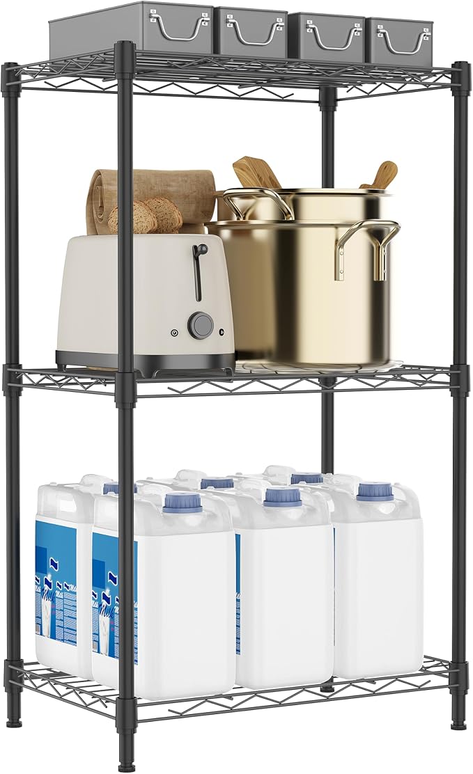 M MZG 3 Tiers Shelf Metal Storage Shelves Wire Rack Closet Organizers with Wheel for Garage Kitchen Bathroom Laundry Black 11.8" D x 17.7" W x 28.8" H by MEIGAOPLASTICANDMETALHKCOLIMITED