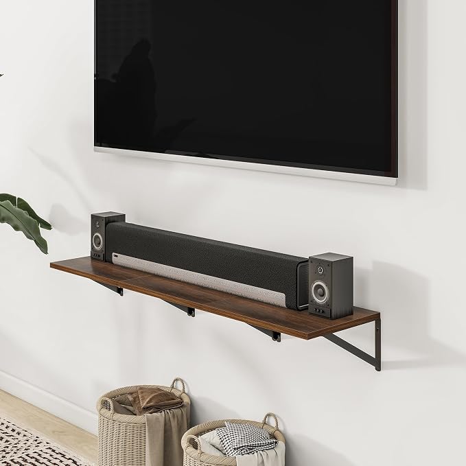 Heimlove Deep Floating Shelves for Wall, 12 Inch Deep Floating Shelves Set of 3, 16W x 12D Wood Wall Shelves, Wide Wood Shelves with Metal Bracket for Living Room, Kitchen, Office, Bedroom - Walnut - Image 7