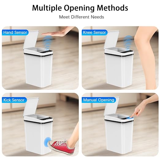 3 Pack Automatic Small Bathroom Trash Can with Lid - 2.5 Gallon Touchless Garbage Can, Motion Sensor Smart Trash Bin, Slim Dog Proof Trashcan, Waterproof Wastebasket for Bedroom Office Kitchen (White) - Image 2
