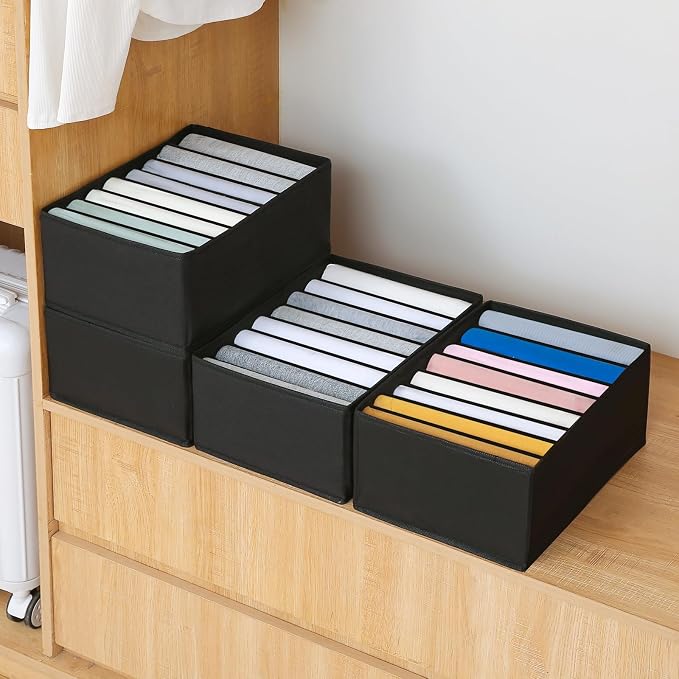 Qozary 4 Pack Drawer Organizers for Clothing, 8 Grids Foldable Closet Organizers and Storage Bins for Bedroom, Dresser Organizer Boxes for Thin T-shirts, Tank Tops (Black, Upgrade Height) - Image 3