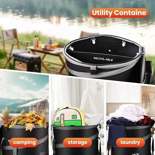 Pop-Up Trash Bin with Removable Divider, Heavy Duty Bottom, Collapsible Storage for Camping, Laundry, Storage and Garden, Waterproof and Tear Resistance Material with Air Vent - Image 2