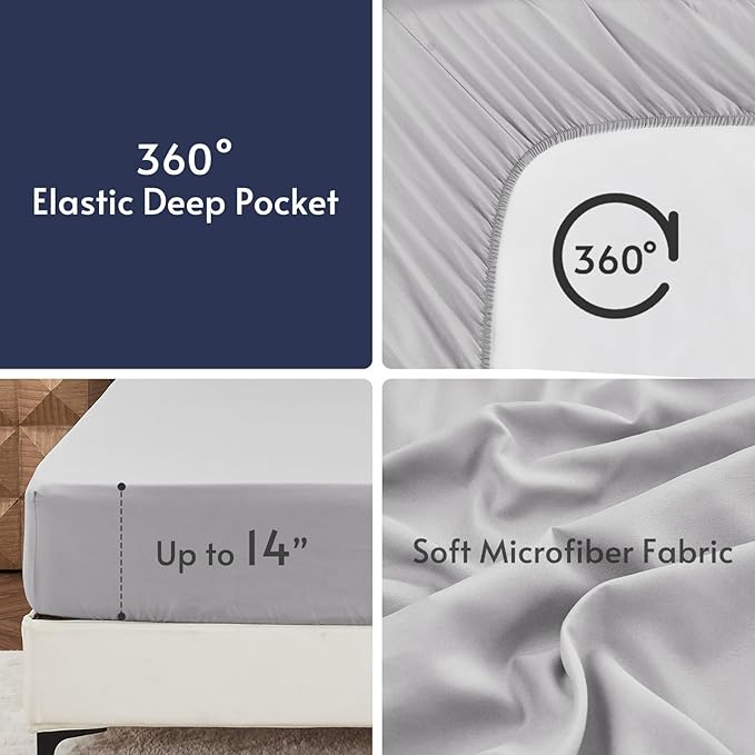MUXHOMO 5 Pieces Twin Comforter Set, Reversible Bed in a Bag Twin Size, All Season Bedding Set with Comforter, Flat Sheet, Fitted Sheet, Pillowcases & Shams, Navy & Light Grey