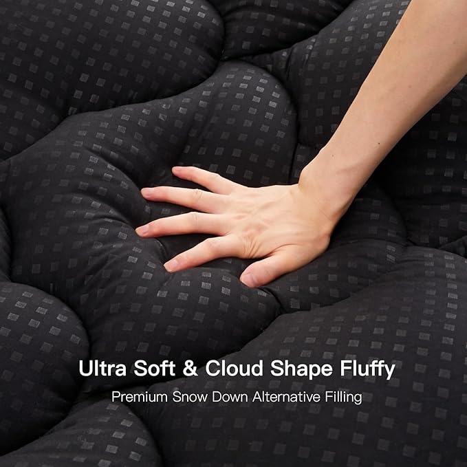 Belffin Pillow Top Mattress Topper Twin Size, Mattress Pad Cover with 8-21 Inch Deep Pocket, Bed Mattress Protector for Back Pain Relief, Soft Breathable Overfilled Down Alternative Filling, Black