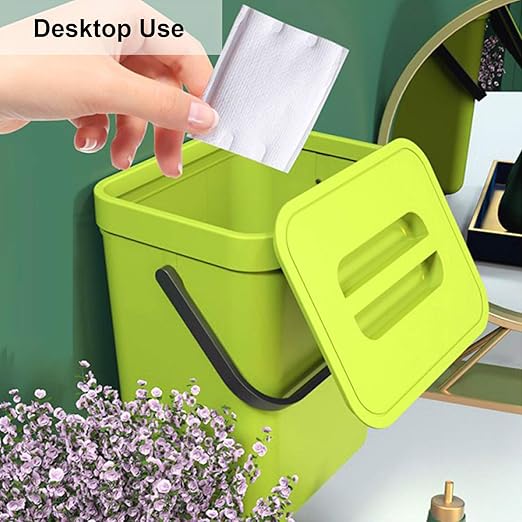 LALASTAR Food Waste Basket Bin for Kitchen, Small Countertop Compost Bin with Lid, Odor-Free Food Scrap Container, Wall Mounted Garbage Can, 3L/0.8 Gal, Green - Image 2