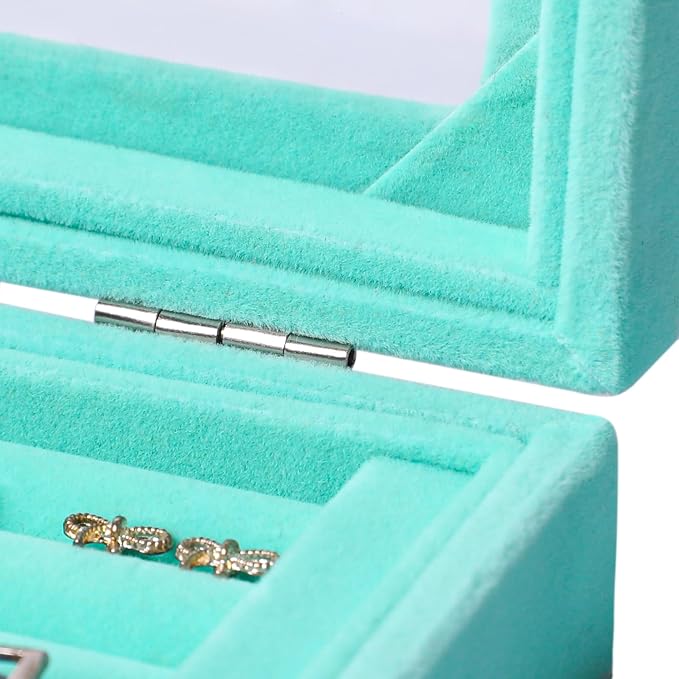 Frebeauty Rings/Earring Organizer Tray with Clear Lid,7 Slots Ring Box Velvet Ring Holder Drawer Insert Jewelry Storage Box Jewelry Display Case Jewelry Box Gift for Women and Girls(Turquoise,7 Slots) - Image 6