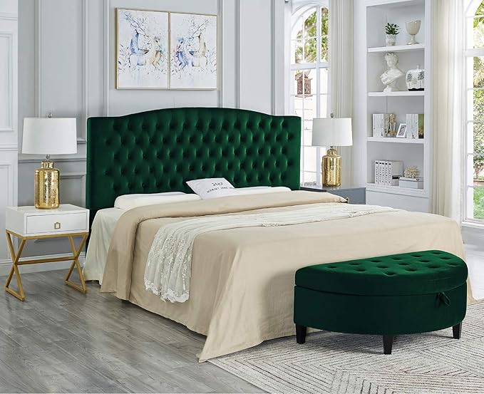 24KF Upholstered Tufted Button Velvet Headboard,Comfortable Fashional Headboard King/CA King Size,Jade
