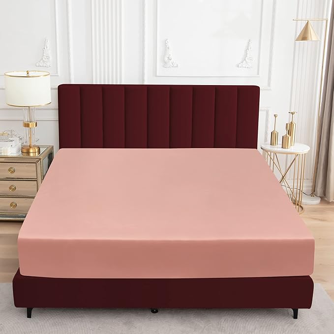 Sufdari Full Size Waterproof Mattress Protector, Fitted Sheet Style Mattress Cover with 18" Deep Pocket, Washable and Comfortable - Light Pink, Full