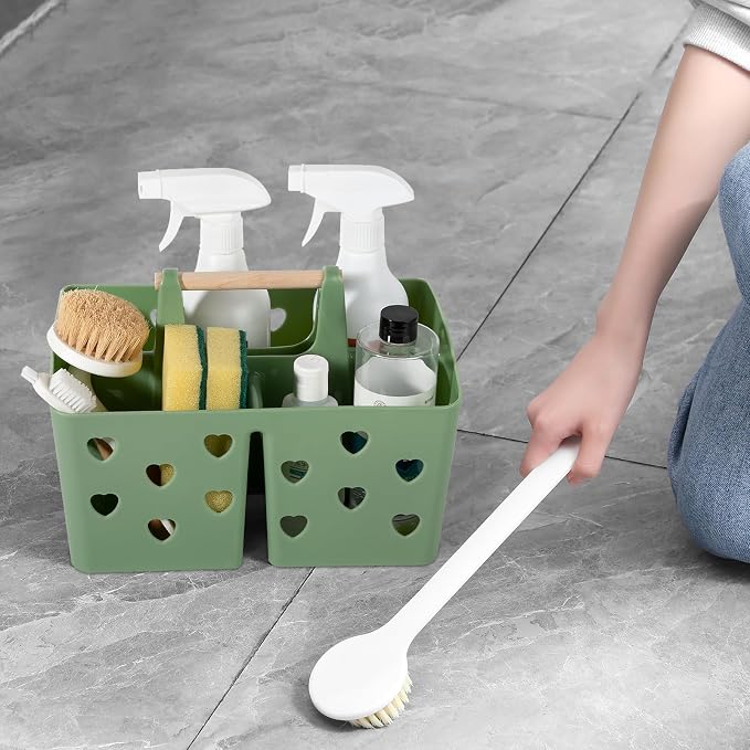 Anyoifax Portable Shower Caddy Plastic Shower Basket Organizer Divided Bathroom Caddy Storage Cleanning Caddy Tote with Handle for College, Dorm Room, Kitchen, Green - Image 6