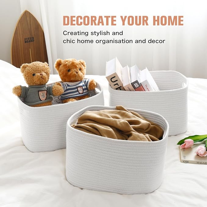 ECDYQXVU Cotton Rope Storage Basket, 15x10x9 Inches, Woven Basket for Shelves, Clothes, Towels, Books, and Laundry, White (3 Pack) - Image 9