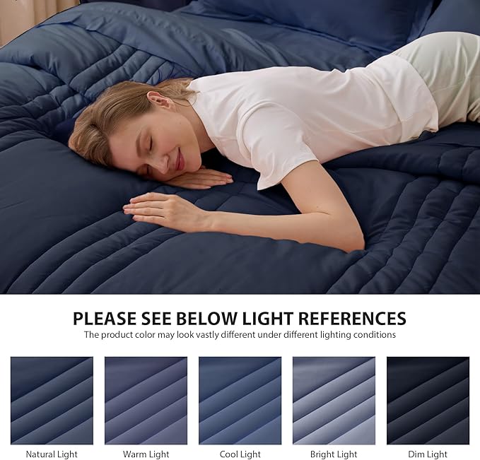Queen Comforter Set Navy - Bed in a Bag Queen Size 7 Pieces, Soft Bedding Set for All Seasons, Premium Queen Comforter Set with Comforter, Sheets, Pillowcases & Shams