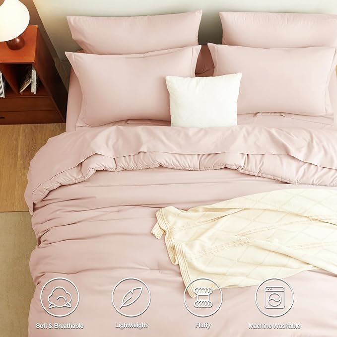 CozyLux Full Size Comforter Sets Blush Pink, 7 Pieces Bed in a Bag Full Comforter Set with Sheets, Luxury Bedding Set with Down Alternative Comforter, Fitted Sheet, Flat Sheet, Pillowcases & Shams