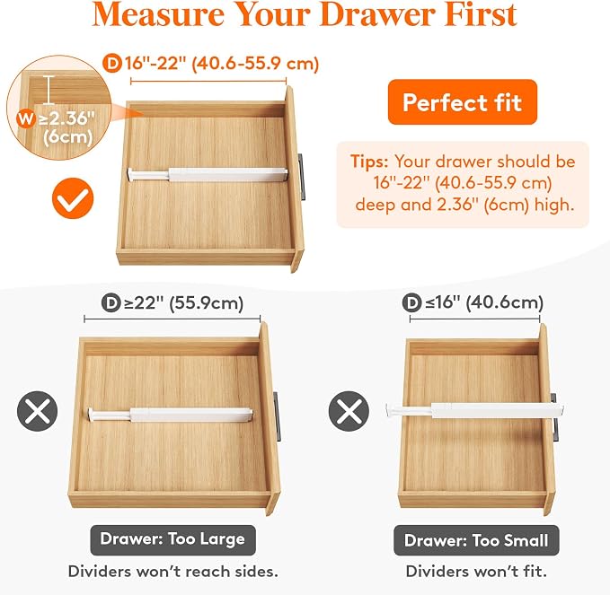Lifewit 12 Pack 2.36" High Drawer Dividers 40-56cm/16-22 Adjustable Drawer Organizer for Clothes/Utensils, Expandable Drawer Separator in Dresser/Kitchen/Bedroom/Office Organization & Storage White - Image 4