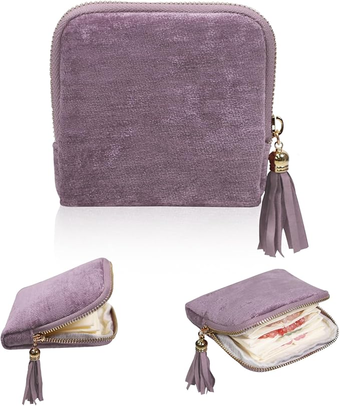 Stratalife Travel Jewelry Case - Portable Jewelry Organizer for Traveling Small Pouches for Bracelets Necklace Bangles Healing Crystal, Ring Storage with Zipper Gift for Women, Purple Tassel by Stratalife