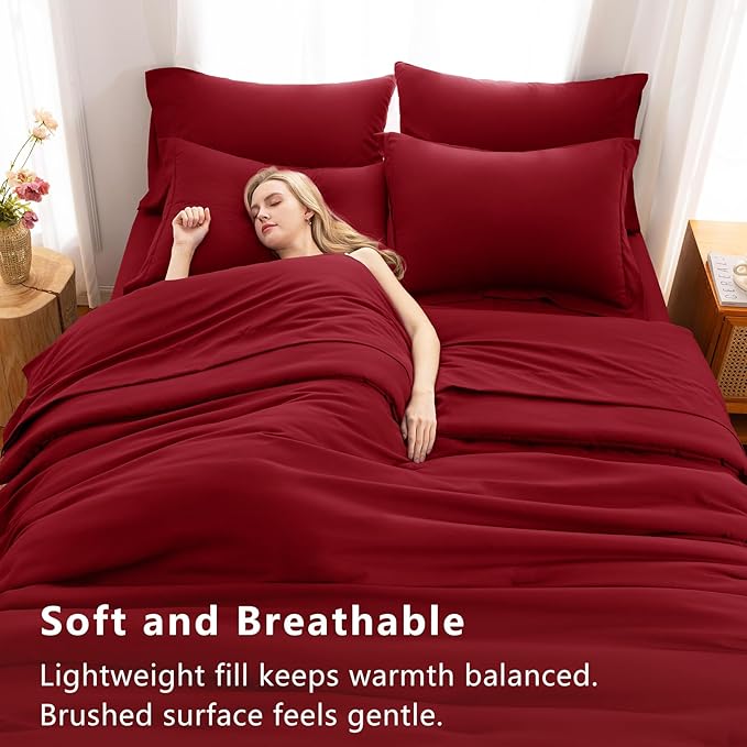 CozyLux Full Size Comforter Sets Dark Red, 7 Pieces Bed in a Bag Full Comforter Set with Sheets, Luxury Bedding Set with Down Alternative Comforter, Fitted Sheet, Flat Sheet, Pillowcases & Shams