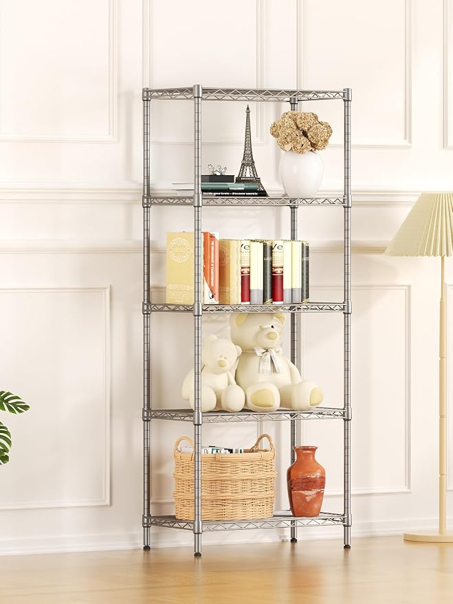 SINGAYE Shelf Wire Shelving Adjustable Storage Shelves Rack Standing Units for Kitchen Closet Laundry Bathroom Organizers Metal Pantry Narrow Mesh Gaps 12" D x 22" W x 59" H Gray - Image 5