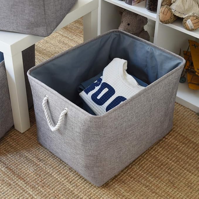 TheWarmHome Storage Baskets for Organizing, Sturdy Fabric Storage Basket , Foldable Storage Baskets for Shelves Closet Nursery Toy (Grey 3 Pack 20.5×15.7×13.8inch) - Image 4