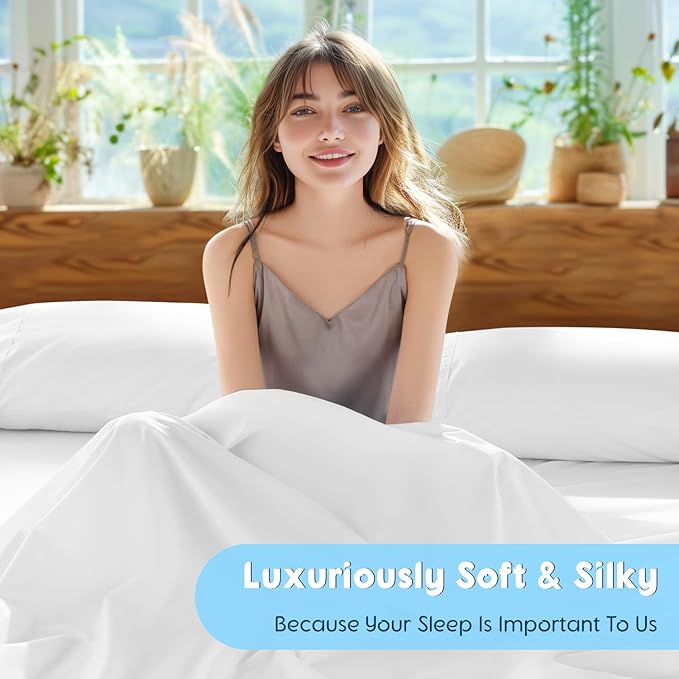 SONORO KATE 100% Egyptian Cotton Sheets Set - 1000 High Thread Count, Luxury 5-Star Hotel Sateen Bed Sheets, Soft, Breathable Long Staple Sheets, Fit up to 16" - 4 PC (White,California King)