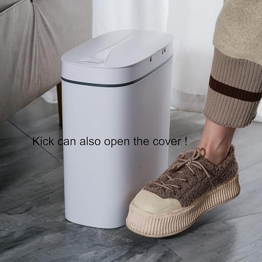 Sooyee 14 Liter Automatic Trash Can with lid,3.6 Gallon Touchless Trash Can or Kick,Garbage Cans for Kitchen,Bathroom,Office,Bedroom,Living Room,White - Image 4