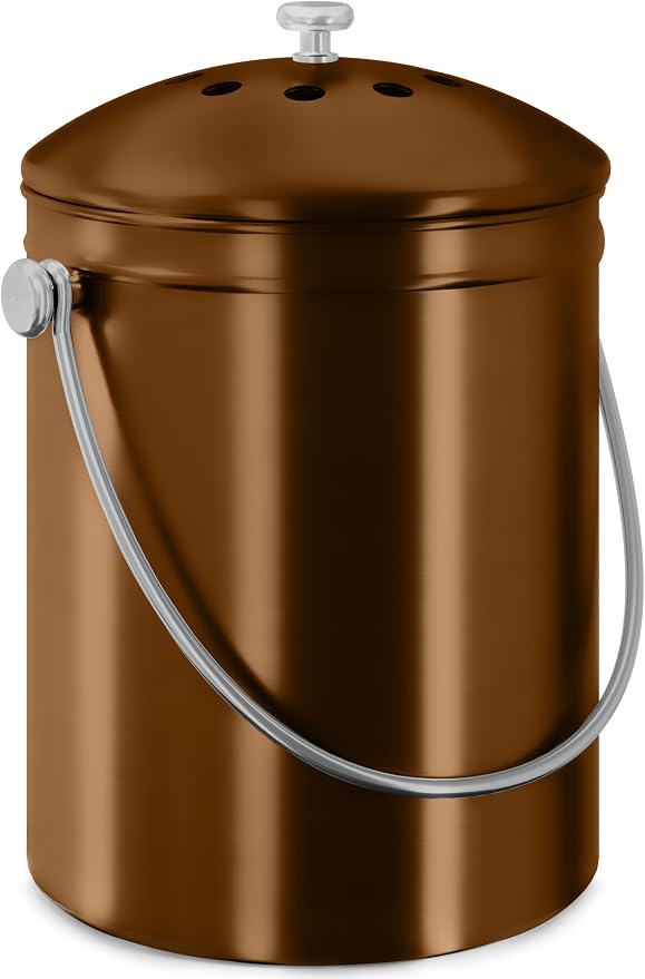 Utopia Kitchen Compost Bin for Kitchen Countertop, 1.3 Gallon Compost Bin for Kitchen with Lid, Includes 1 Spare Charcoal Filter (Copper) by UTOPIAKITCHEN
