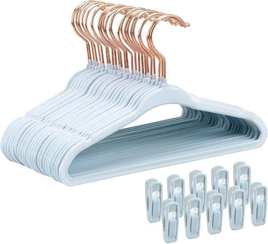 Tonswachic 30-Pack 11 Inch Baby Closet Hangers with 10 Clips - Soft Velvet Non-Slip Hangers for Infant & Toddler Clothes - Blue by TonswachicHangersSpaceSaver