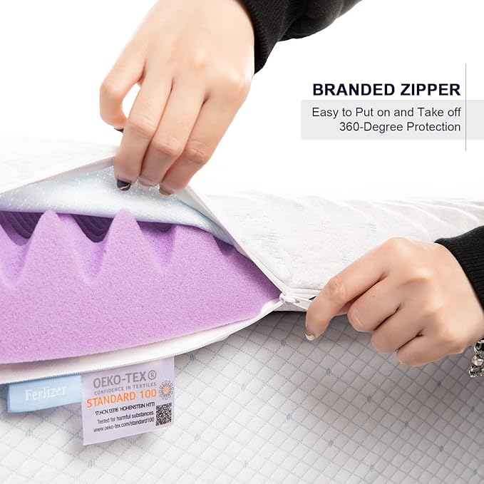Ferlizer 4 Inch Twin Mattress Topper Protector Cover, Oeko-Tex Certified, Bamboo Zippered Cover for Mattress Topper, Adjustable Straps & Anti-Slip Silicone Bottom, Removable & Washable - Cover Only