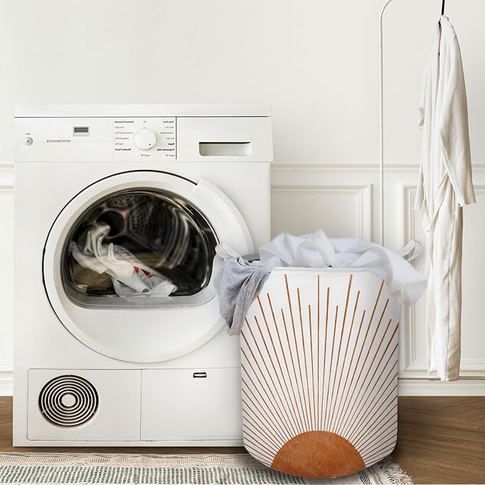 Boho Laundry Basket, Mid Century Modern Boho Terracotta Sun Sunshine Waterproof Collapsible Laundry Hamper Dirty Clothes Storage Toy Bin Organizer for Bathroom Bedroom Nursery Girls Kids Room - Image 3
