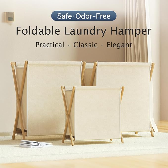 DUMDUM Simple, Eco-Friendly Foldable Laundry Hamper with X-Frame, Multi-Size for Dorm, Bedroom, RV(Beige, Small) - Image 4