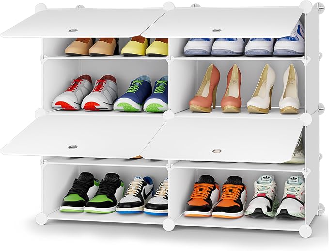 HOMIDEC Shoe Rack, 4 Tier Shoe Storage Cabinet 16 Pairs Plastic Shoe Organizer for Closet Hallway Bedroom Entryway by DecorateYourHome