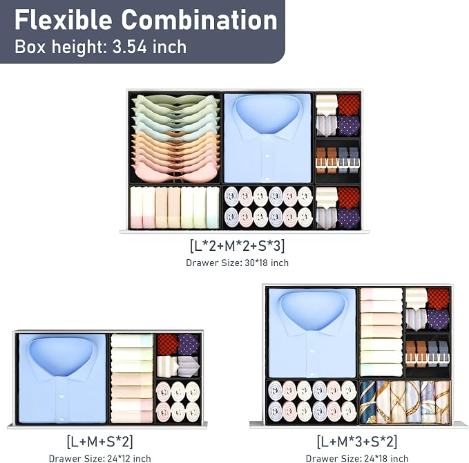 DIMJ Drawer Organizer Clothes 28 Pack - Foldable Baby Organizers and Storage & Closet Organizers for Bedroom, Closet - Nursery Organization Dresser Dividers for underwear, Sock,Bra, Belt, Tie,Black - Image 4