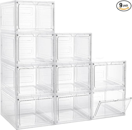 LXLXXL Storage Bins with Lids, 9 Pack Plastic Storage Containers with Magnetic Door, 19 Qt Stackable Clear Storage Box for Home, Office Organizing by LXLXXL