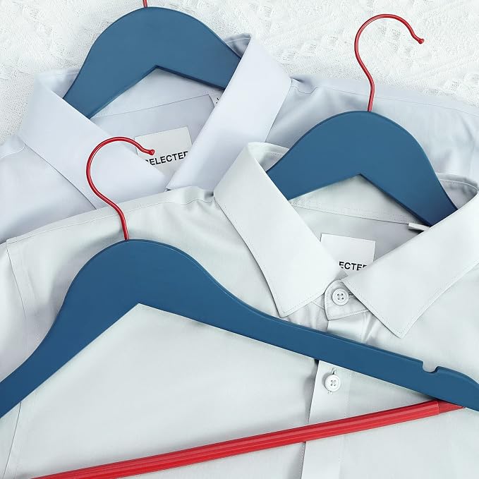 TOPIA HANGER Premium Wooden Hangers with Non-Slip Pant Bar, 360°Swivel Hook and Shoulder Notches, 16 Pack Solid Wood Clothes Hangers for Suit, Coat, Jacket, Camisole(Blue/Red)-CT35BR2 - Image 4