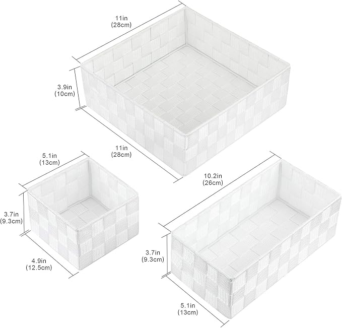 Posprica Woven Storage Box Cube Basket Bin Container Tote Organizer Divider for Drawer,Closet,Shelf, Dresser (White) - Image 3