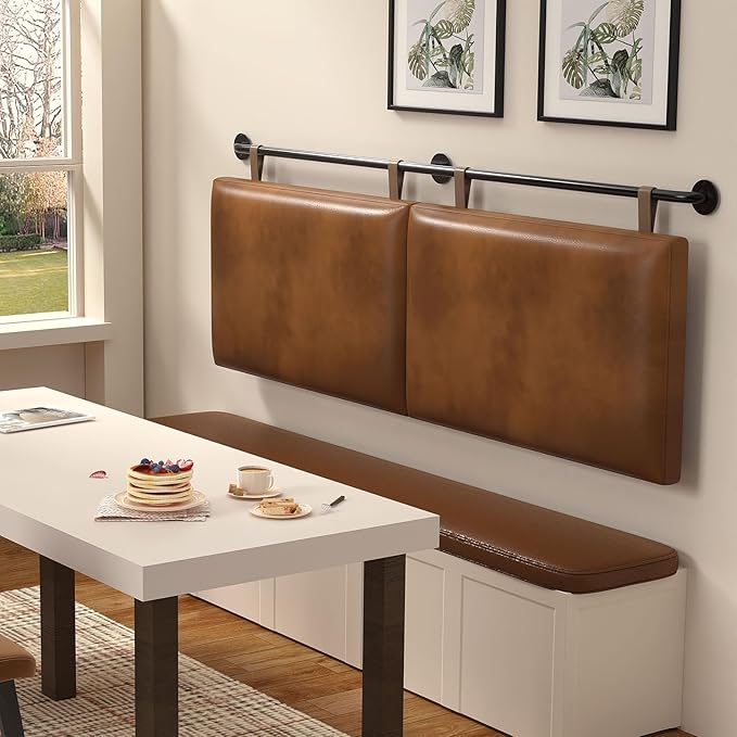 BSHOMGI Queen Headboard, Hanging Headboards with Brown Faux Leather Industrial Pipe Modern Style Only for Bed Backboard Headboards for Queen Size Bed