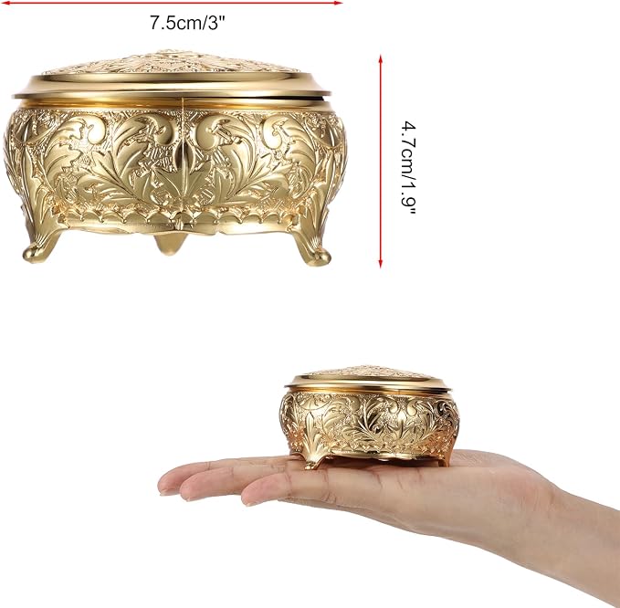 Hipiwe Vintage Metal Jewelry Box Different Shape- Small Antique Ring Earrings Necklace Storage Organizer Case Metal Treasure Chest Trinket Keepsake Gift Box - Image 3