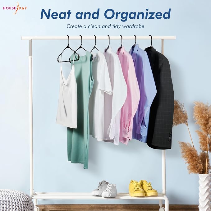 HOUSE DAY Plastic Hangers 20 Pack, Space Saving Clothes Hangers with Built-in Hooks, Durable & Strong Closet Organizers and Storage, Dorm Room Essential, Perfect for Shirts, Coat, Pants, Dress - Black - Image 2