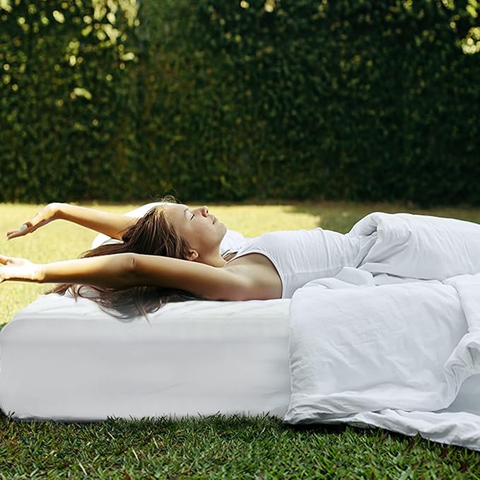 HOMBYS Air Mattress Pad Queen Size, Soft Quilted Air Mattress Cover, Breathable & Noiseless Mattress Topper with Deep Pocket, Stretches up to Fits 15-23 Inch,Cover ONLY