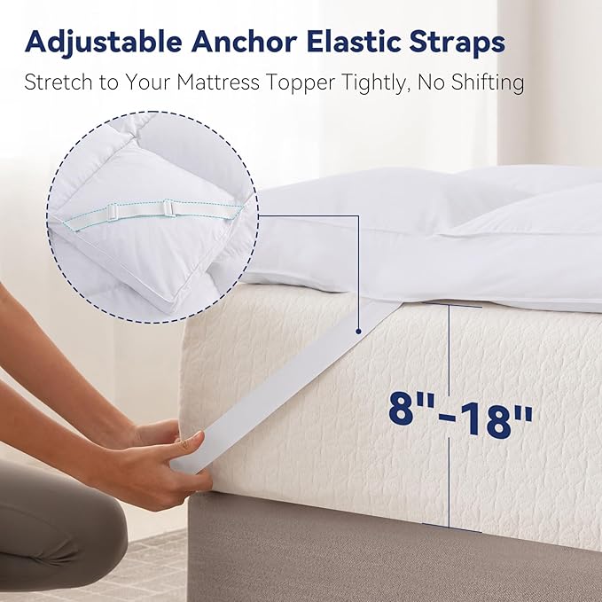 3 Inch White Goose Feather Mattress Topper,Full Feather Bed Topper,Mattress Cover with Straps,Ultra Soft Pillowtop,100% Cotton Fabric(54”x75”)