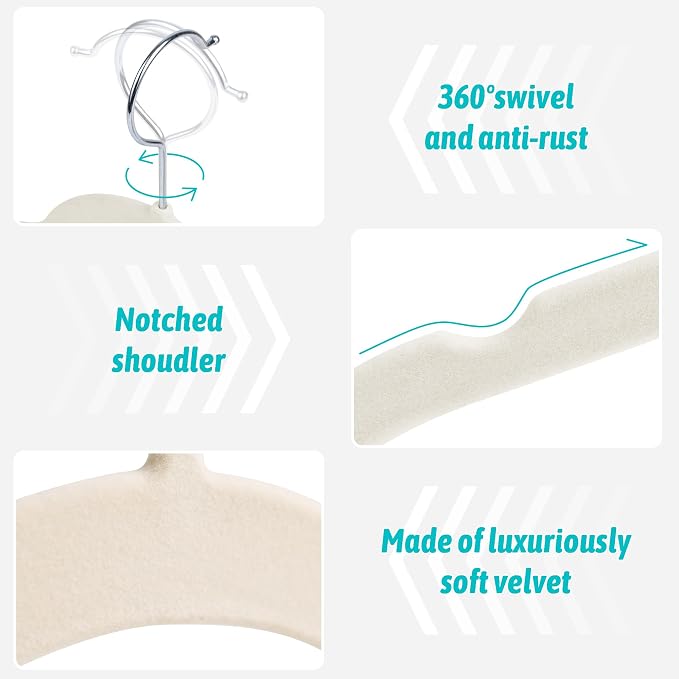 Sishynio Premium Velvet Shirt Hangers 30 Pack, Non-Slip 360° Swivel Hook Slim Flocked Coat Hanger, Space Saving Felt Hanger for for Tank Top, Blouses, Strappy Dresses - Image 3