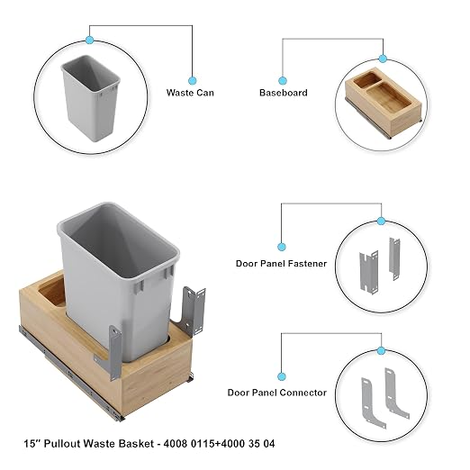 Dowell Single 35Qt Undermount Trash Pull-Out Waste Container with Full Extension Soft-Close Slides, Bottom Mounted, Face Frame/Frameless Min. Cabinet Opening: 12-1/2 Inch Wide-4008 0115 35 - Image 9