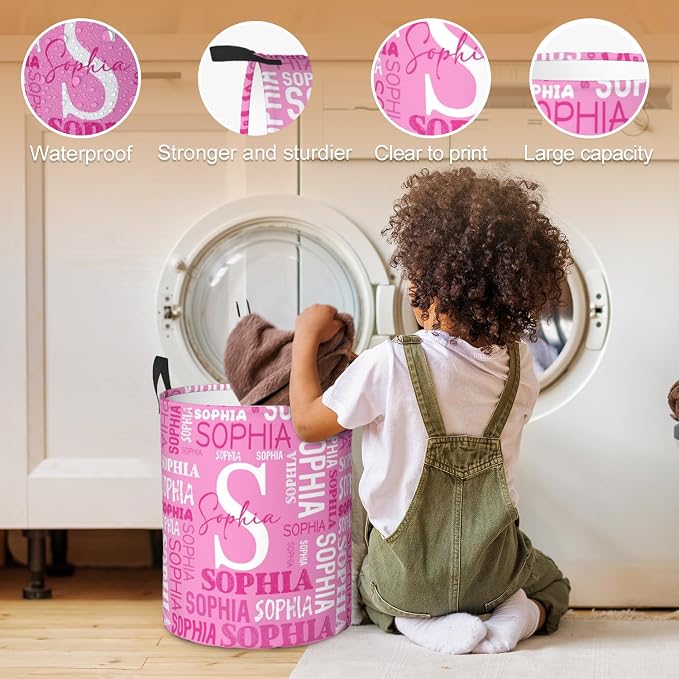 Custom Name Laundry Hamper, Personalized Laundry Basket with Name for Baby Boys Girls, Customized Collapsible Dirty Clothes Hamper Storage with Handles for Bedroom Bathroom Dorm Room Decor - Image 4
