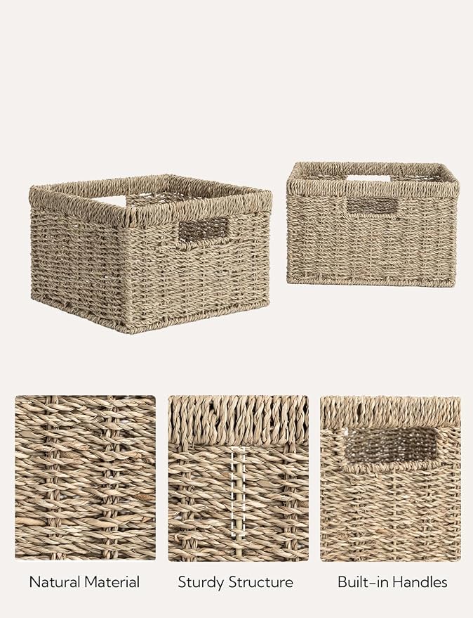 StorageWorks Wicker Storage Baskets, Handwoven Seagrass Basket for Organizing, Decorative Wicker Baskets with Built-in Handles, Set of 2 - Image 3