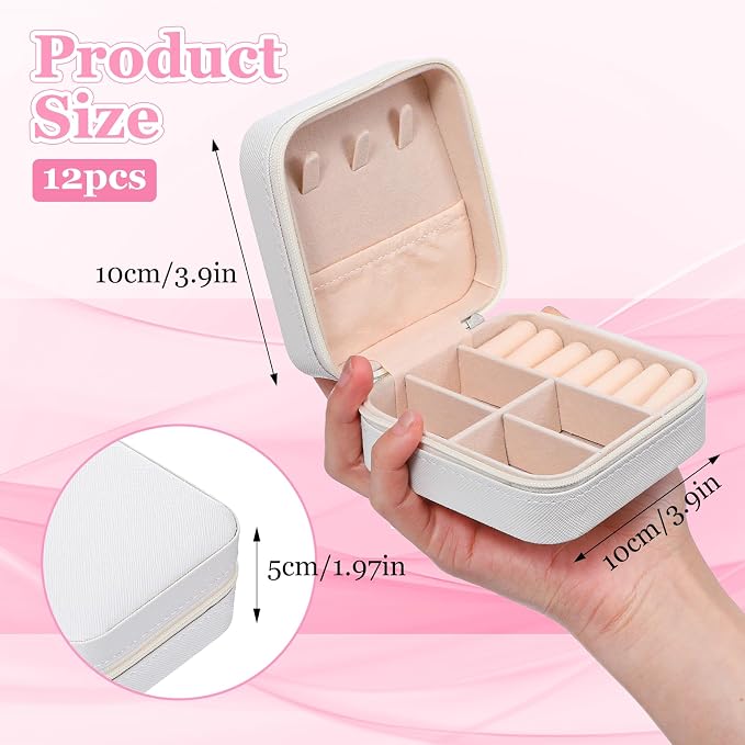 12pcs Mini Travel Jewelry Case,White Bridesmaids Proposal Small Jewelry Box Mini Jewelry Organizer,Small PU Leather Portable Storage Box for Rings,Earrings,Necklaces,Pendants,Bracelets - Image 5