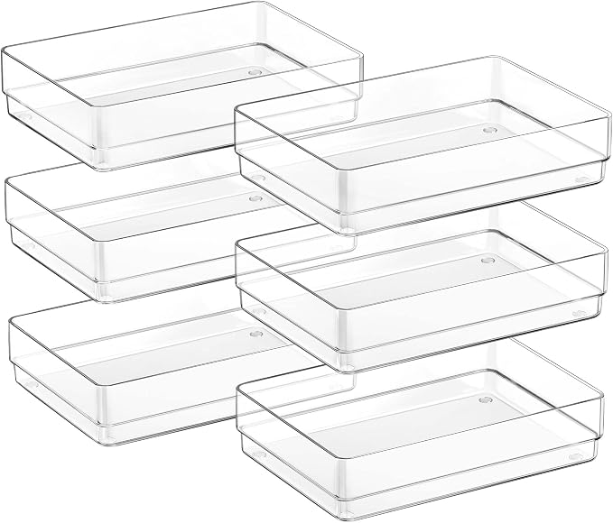 SMARTAKE 6 PCS Clear Plastic Drawer Organizers Set, Large Size Non-Slip Desk Drawer Organizer, Versatile Bathroom and Vanity Drawer Organizer Trays for Makeup, Bedroom, Office, Kitchen Utensils by SMARTAKE